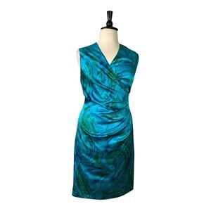 Lauren Ralph Lauren Dress Satin Wrap Top Ruched Teal Paisley Women’s Size 14